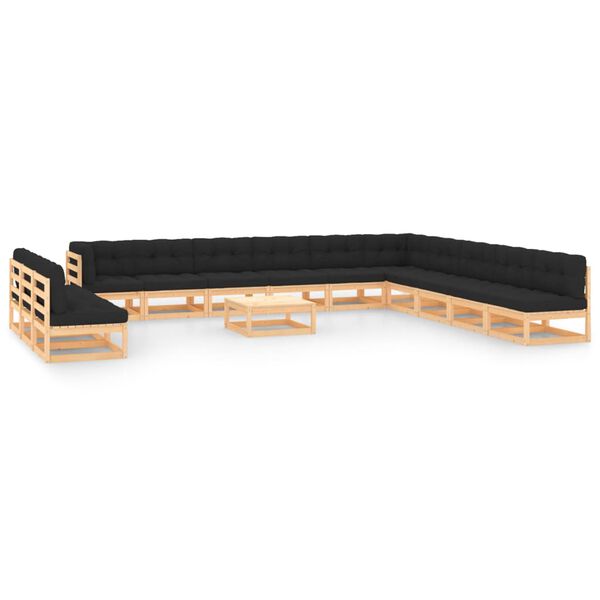 vidaXL Vrtna sedežna garnitura 14-delna z antracit blazinami borovina