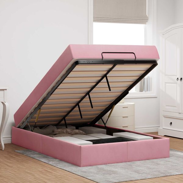 vidaXL Posteljni okvir z vzmetnico z vzmetnico 2 pcs Roza Žamet