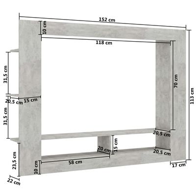 vidaXL TV omarica betonsko siva 152x22x113 cm iverna plošča