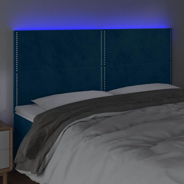 vidaXL LED posteljno vzglavje temno modro 200x5x118/128 cm žamet