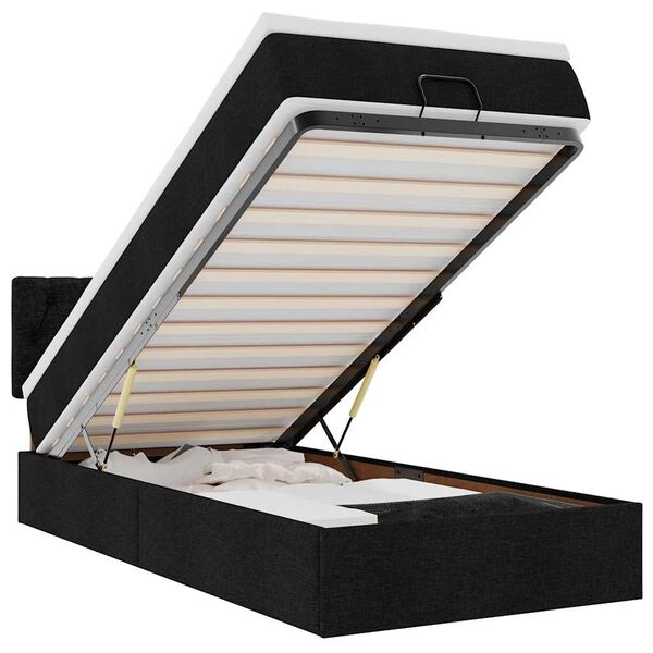 vidaXL Otomanska postelja z vzmetnico & LEDs črna 80x200cm blago