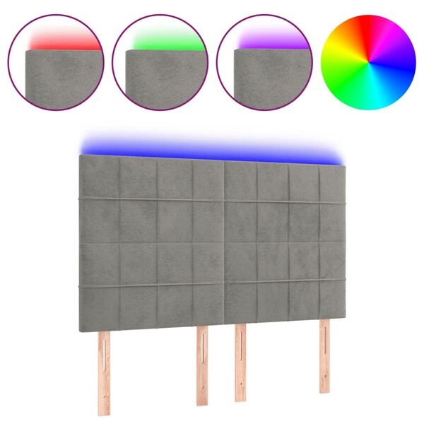 vidaXL LED posteljno vzglavje svetlo sivo 144x5x118/128 cm žamet