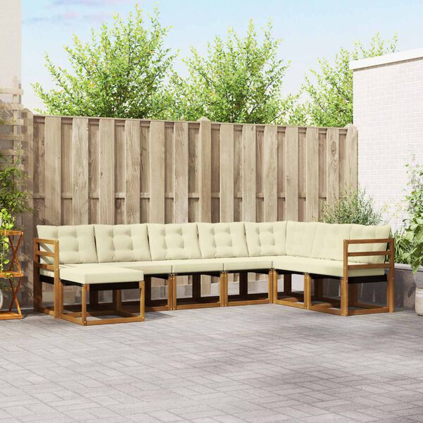 vidaXL Zunanja garnitura za sedenje z blazino 8 pcs Naravna in smetana