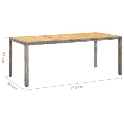 vidaXL Vrtna miza siva 190x90x75 cm poli ratan in akacijev les