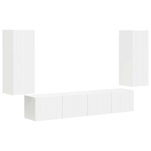 vidaXL Set omare za televizijo na steni 4 pcs Bela Konstruiran les