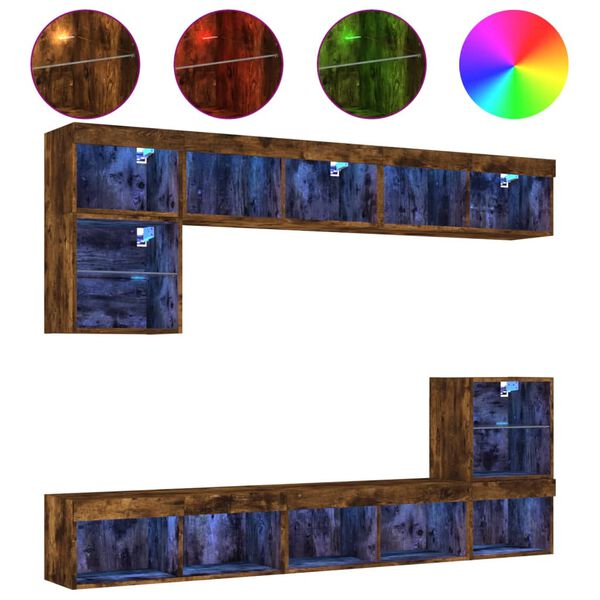 vidaXL Komplet TV omaric LED 8-delni dimljeni hrast inženirski les