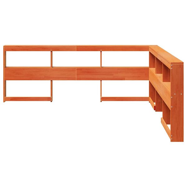 vidaXL Knjižnica vzglavje L-oblike vo&scaron;čeno rjava 200 cm trdna borovina