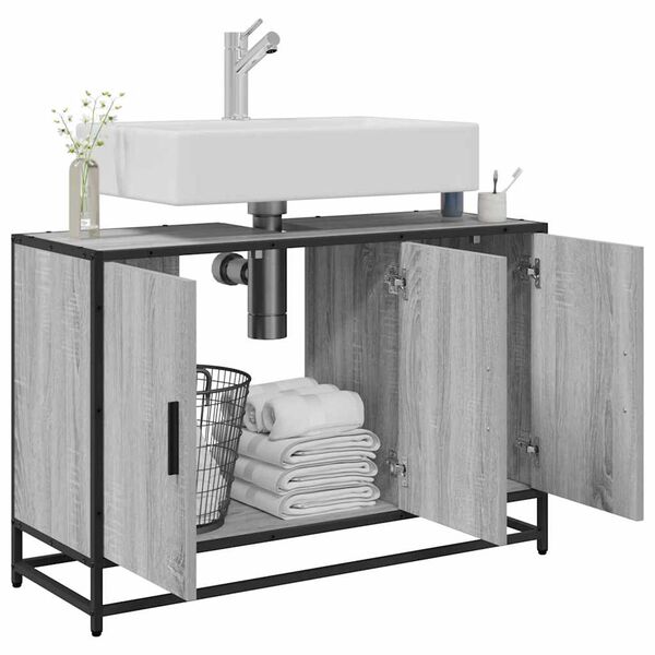 vidaXL Kopalni&scaron;ka omarica siva sonoma 90x33x60 cm inženirski les