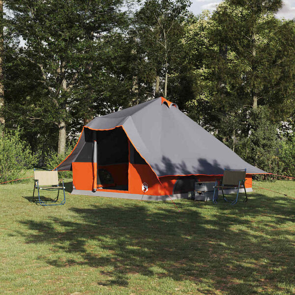 vidaXL Tipi šotor s streho Siva in oranžna 358 x 296 x 258 cm tafeta