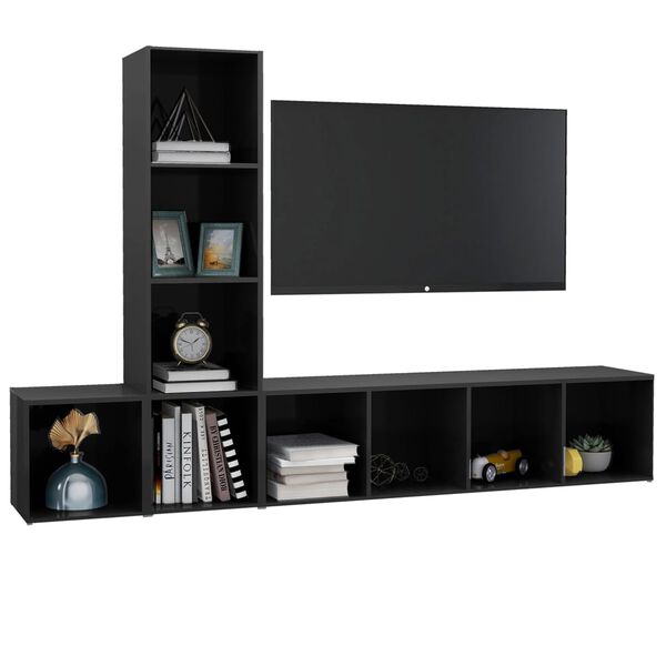 vidaXL Komplet TV omaric 3-delni visok sijaj siva iverna plošča