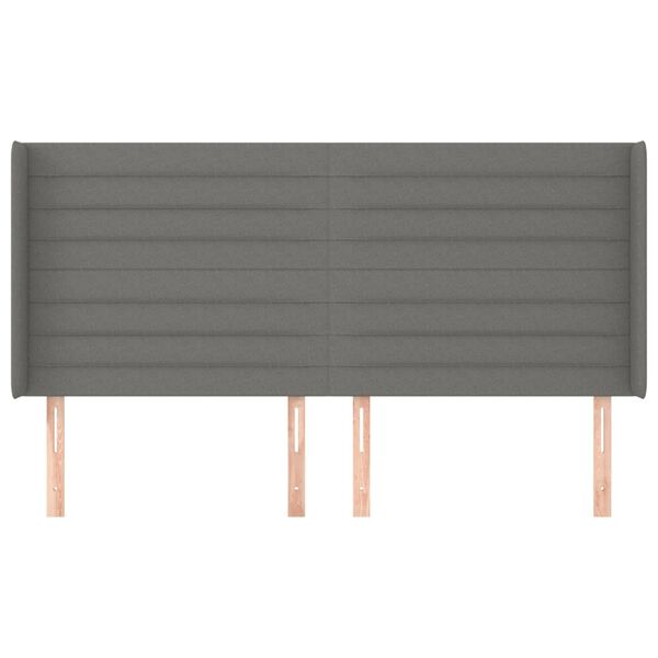 vidaXL Vzglavje z u&scaron;esi temno sivo 183x16x118/128 cm blago