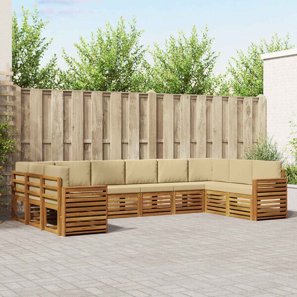 vidaXL Kotna sedežna garnitura z blazino 10 pcs Naravna in bež