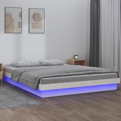 vidaXL LED posteljni okvir bel 180x200 cm trden les