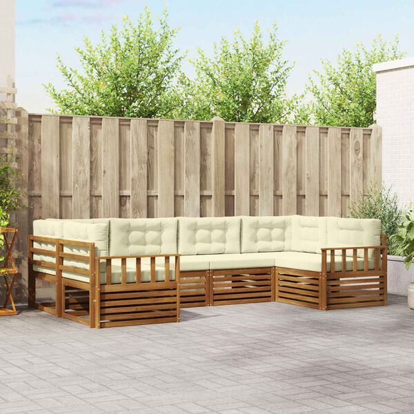 vidaXL Zunanja garnitura za sedenje z blazino 6 pcs Naravna in smetana