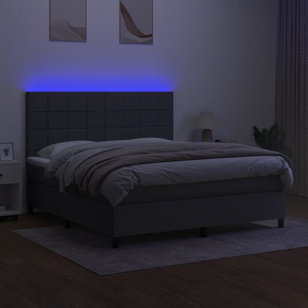 vidaXL Box spring postelja z vzmetnico LED temno siva 180x200 cm blago