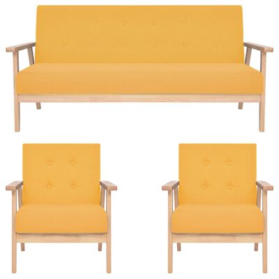 vidaXL Komplet kavčev 3-delni iz blaga rumene barve