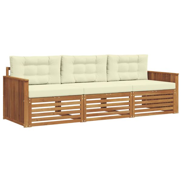 vidaXL Zunanja garnitura za sedenje z blazino 3 pcs Naravna in smetana