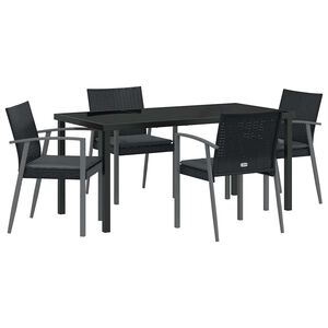 vidaXL Komplet za jedilnico v vrtu 5 pcs Črna in siva PE ratan