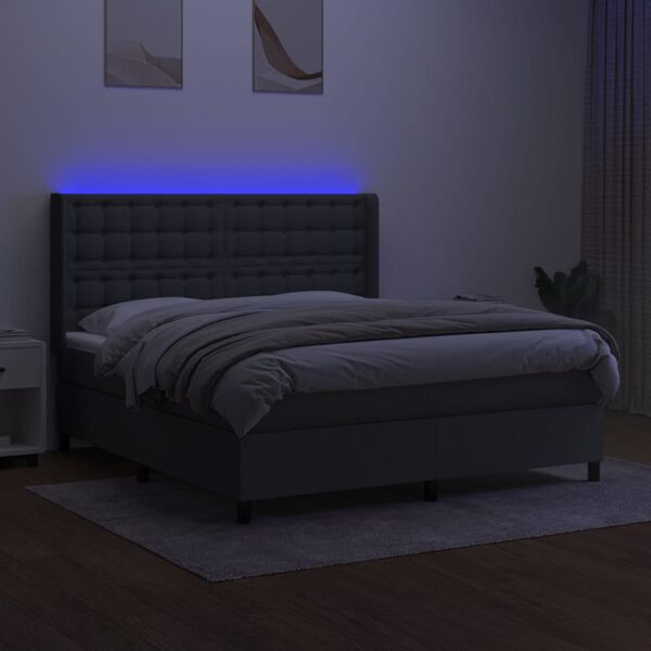 vidaXL Box spring postelja z vzmetnico LED temno siva 160x200 cm blago