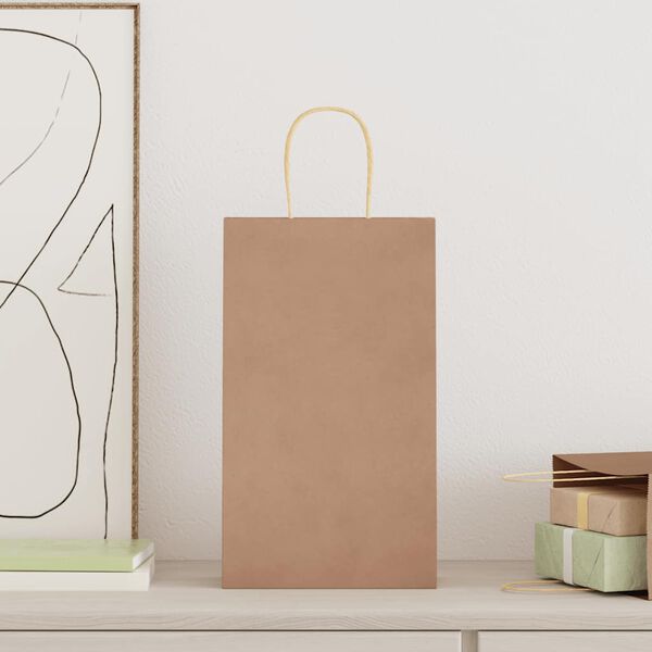 vidaXL Papirnate vrečke 250 kosov z ročaji rjave barve 21x11x36 cm