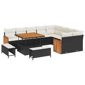 vidaXL Vrtna sedežna garnitura z blazino 12 pcs Črna in krem