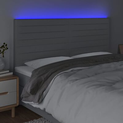 vidaXL LED posteljno vzglavje svetlo sivo 200x5x118/128 cm blago