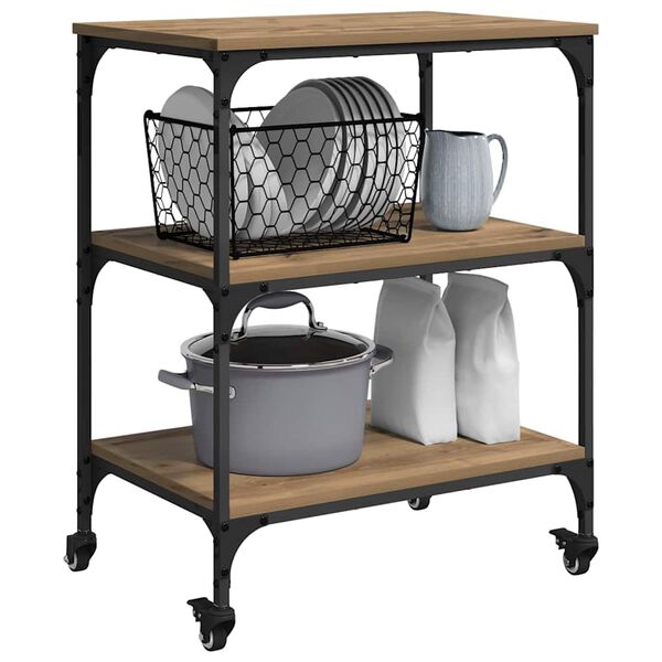 vidaXL Kuhinjski voziček Umetni hrast 60 x 41 x 76 cm Konstruiran les