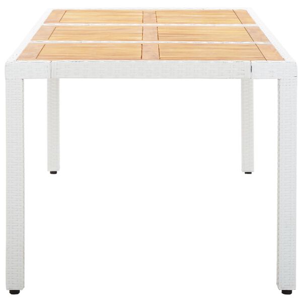 Vrtna miza bela 190x90x75 cm poli ratan in trden akacijev les