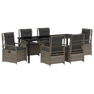 vidaXL Komplet za jedilnico v vrtu 7 pcs Siva poli ratan