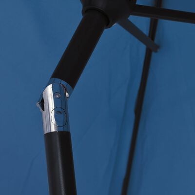 vidaXL Zunanji senčnik z LED lučkami in jeklenim drogom 300 cm moder