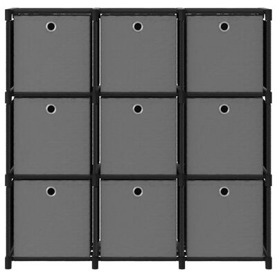 vidaXL Regal z 9 škatlami črn 103x30x107,5 cm blago