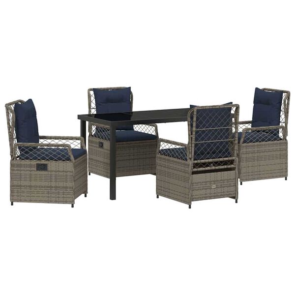 vidaXL Komplet za jedilnico v vrtu 5 pcs Siva poli ratan