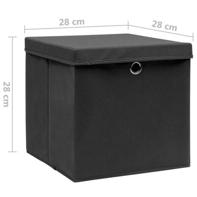 vidaXL Škatle s pokrovi 10 kosov 28x28x28 cm črne