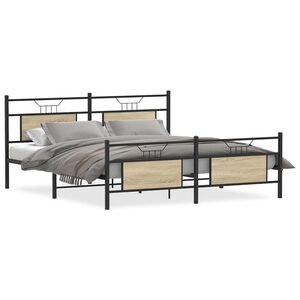 vidaXL Kovinski posteljni okvir brez vzmetnice sonoma hrast 160x200 cm