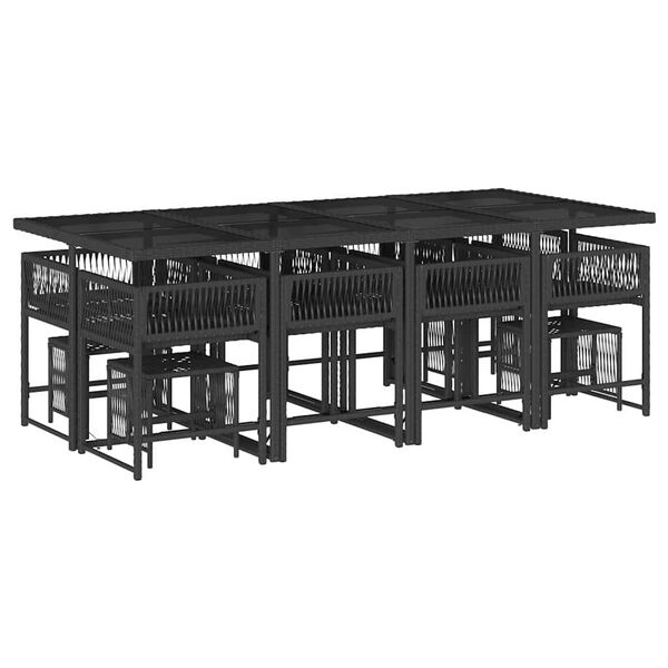 vidaXL Vrtna jedilna garnitura 13-delna z blazinami črn poli ratan