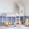 vidaXL Posteljni okvir z lestvijo in streho bel 90x190 cm borovina