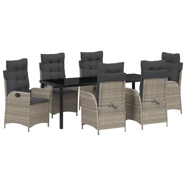 vidaXL Komplet za jedilnico v vrtu 7 pcs Svetlo siva poli ratan