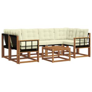 vidaXL Zunanja garnitura za sedenje z blazino 7 pcs Naravna in smetana
