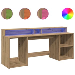vidaXL Pisalna miza z LED lučkami artisan hrast 200x55x91 cm inž. les