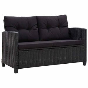 vidaXL Vrtni kavč dvosed z blazinami črn 124 cm poli ratan