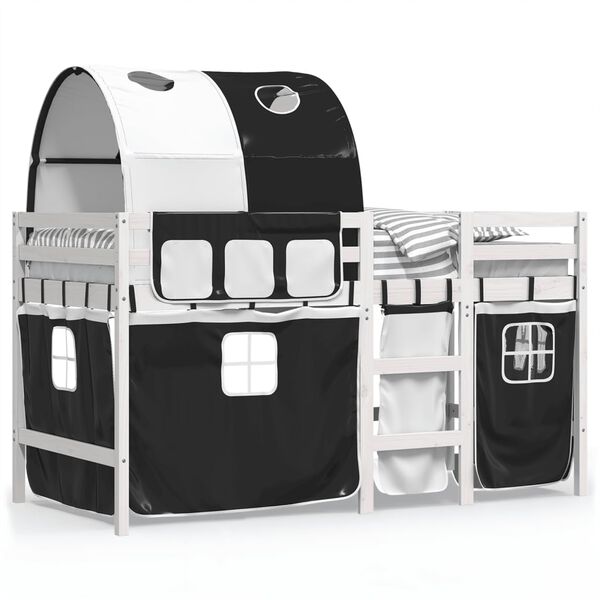 vidaXL Otro&scaron;ki pograd s tunelom bel in črn 90x200 cm trdna borovina