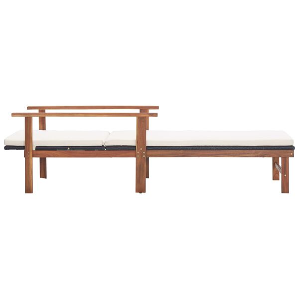 vidaXL Ležalnik z blazino poli ratan in trden akacijev les črn