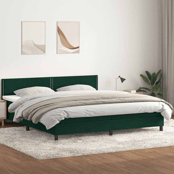vidaXL Box Spring postelja z vzmetnico Temno zelena 200x210 cm Žamet
