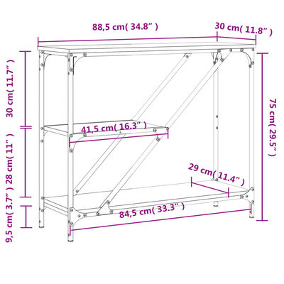 vidaXL Konzolna mizica črna 88,5x30x75 cm inženirski les