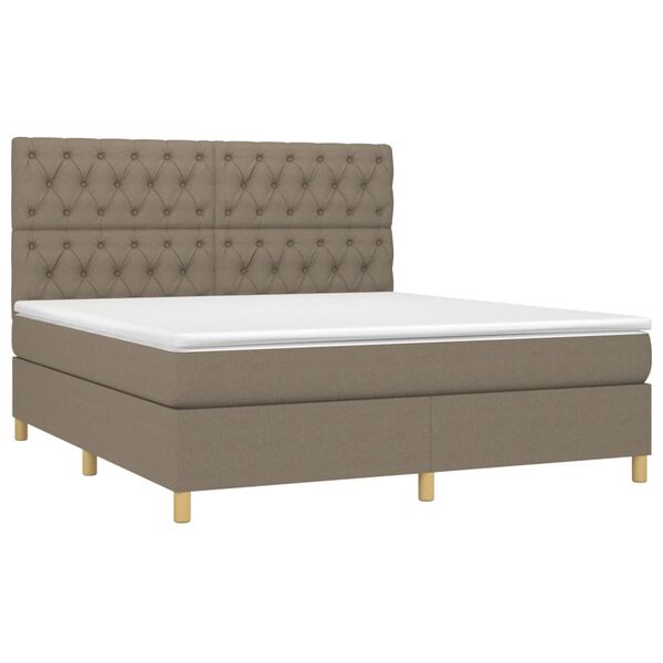 vidaXL Box spring postelja z vzmetnico LED taupe 160x200 cm blago