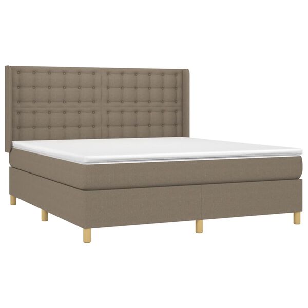 vidaXL Box spring postelja z vzmetnico LED taupe 160x200 cm blago