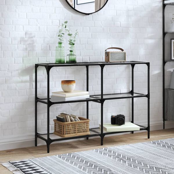 vidaXL Konzolna mizica s stekleno povr&scaron;ino 118,5x30x81 cm jeklo