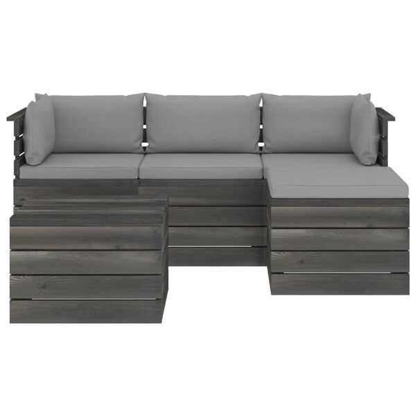 vidaXL Vrtna garnitura iz palet 5-delna z blazinami trdna borovina