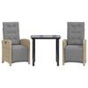 vidaXL Bistro garnitura 3-delna z blazinami bež poli ratan