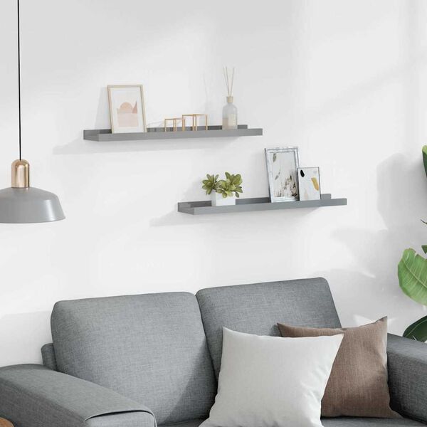 vidaXL Police z robom 2 kosa sive 60x9x3 cm mediapan